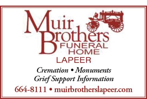 Muirs funeral home lapeer. Things To Know About Muirs funeral home lapeer. 
